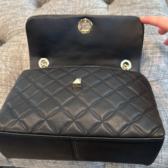 Kate Spade Bag Black Quilted Vegan Leather Gold Chain Shoulder / Crossbody - Picture 11 of 17